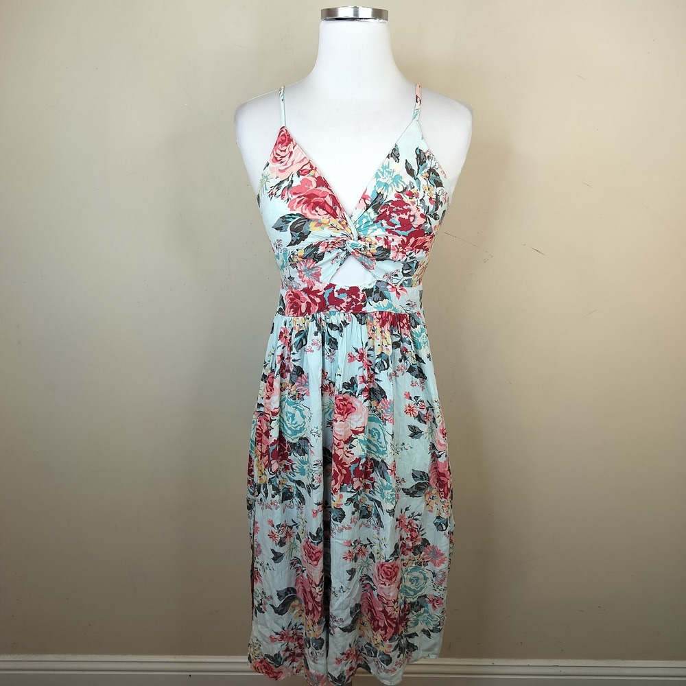 Angie Floral Midi Tank Dress Small Cutout Neckline Side Slits